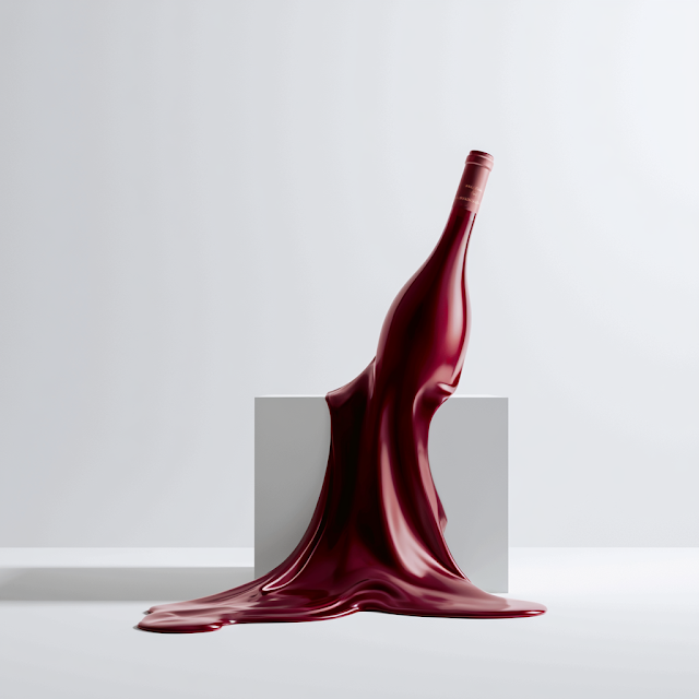 Surrealist Melting Burgundy Bottle