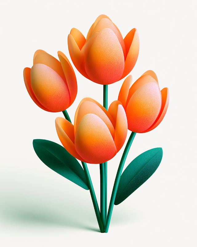 Three Elegant Orange Flowers in 3D Vector Style