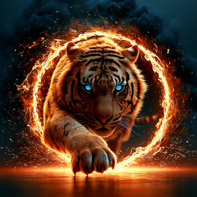 Tiger Leaping Through Fiery Ring