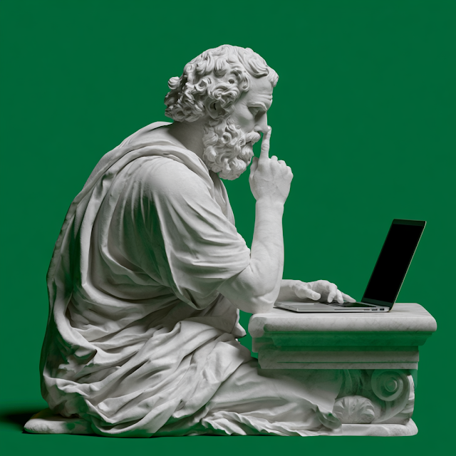 Timeless Wisdom: Ancient Philosopher with Modern Technology