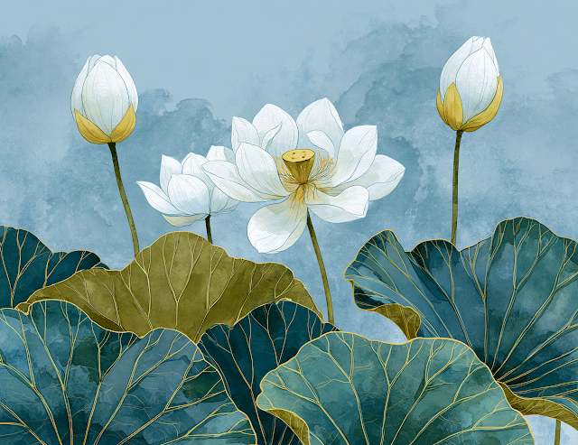 Tranquil Watercolor Lotus Garden