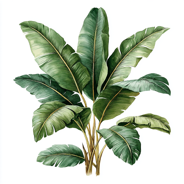 Tropical Banana Leaves Watercolor Illustration