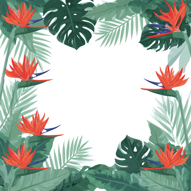 Tropical Botanical Frame with Bird of Paradise