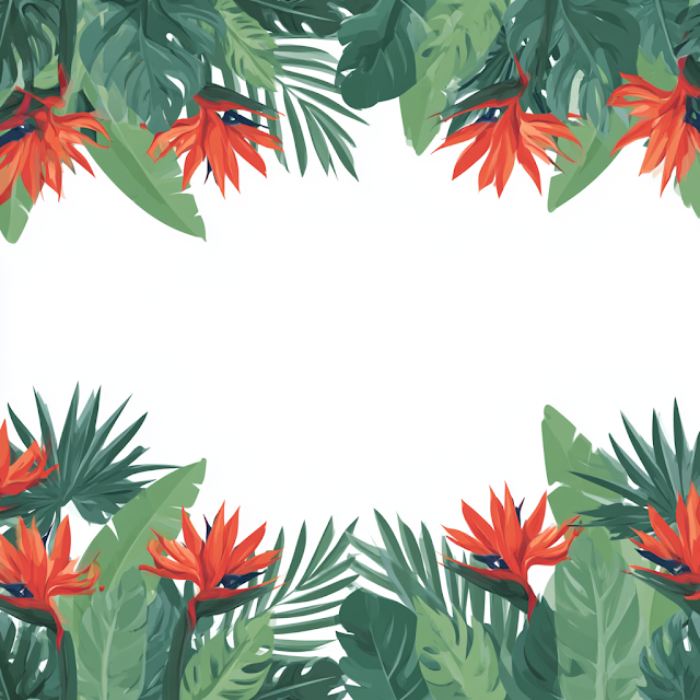 Tropical Botanical Frame with Bird of Paradise Flowers