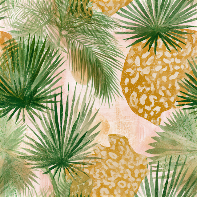 Tropical Botanical Pattern with Leopard Print Accents