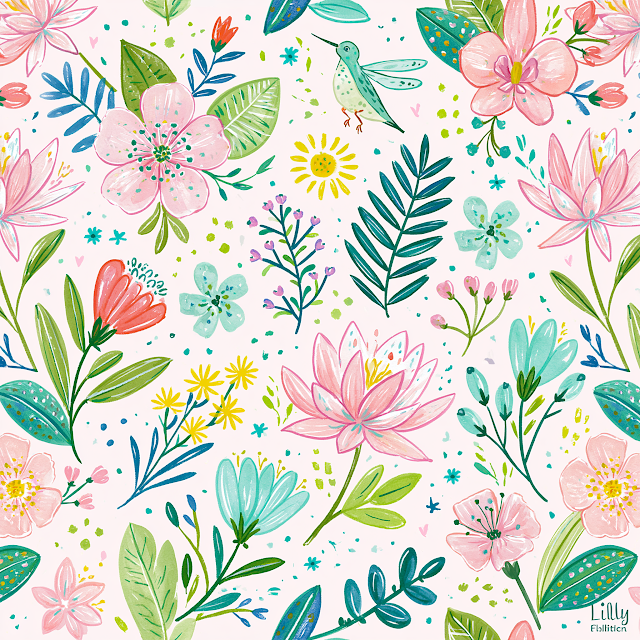 Tropical Floral Pattern in Lilly Pulitzer Style