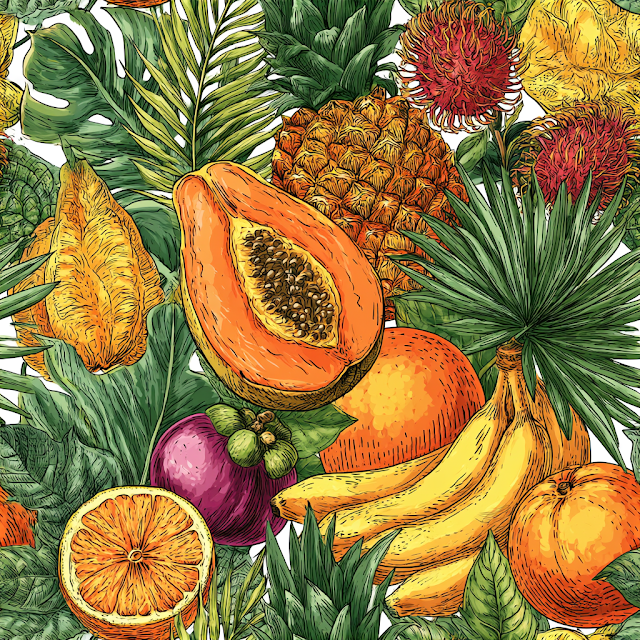 Tropical Fruit and Foliage Seamless Pattern