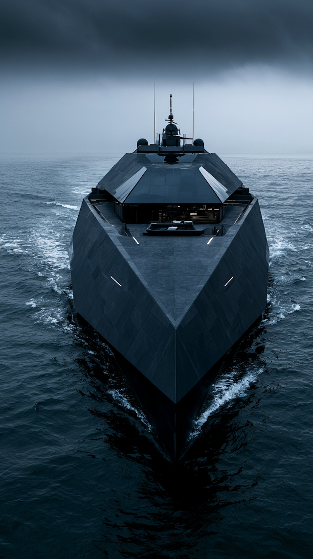 Ultra-Luxury Black Stealth Superyacht on Midnight Waters