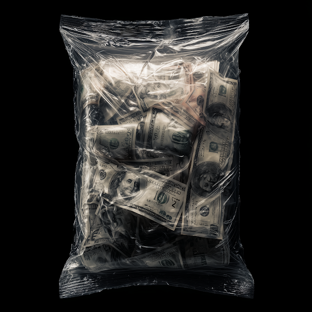 Vacuum-Sealed Bag of US Dollar Bills