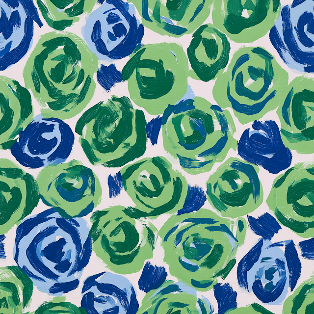 Vibrant Abstract Rose Print in Green and Cobalt