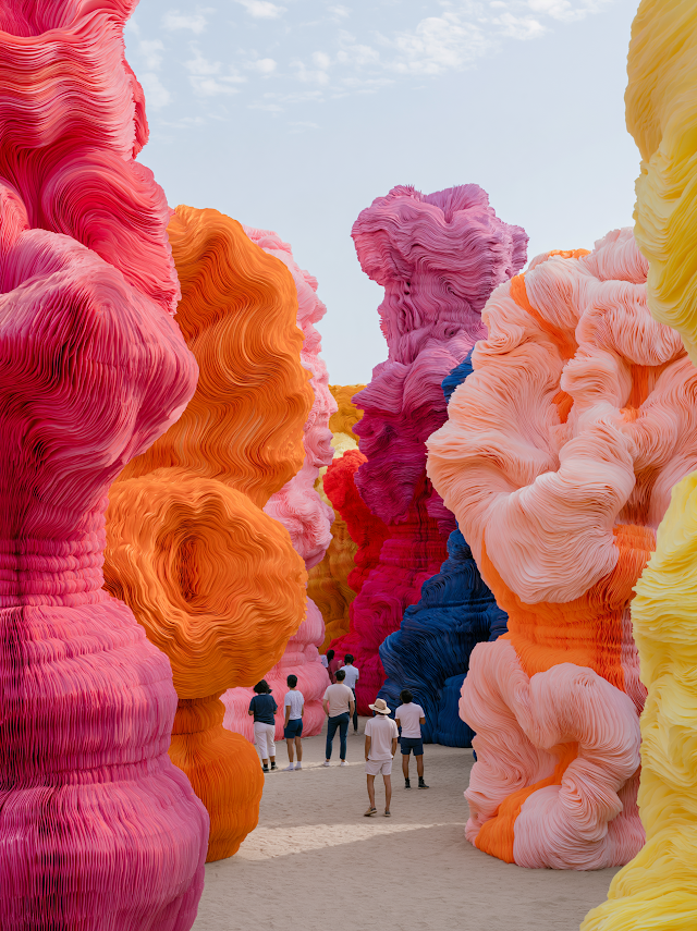 Vibrant Canyon of Colorful Paper Sculptures