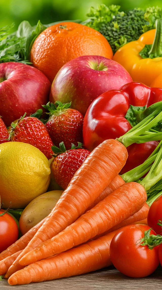 Vibrant Close-Up of Fresh Fruits and Vegetables