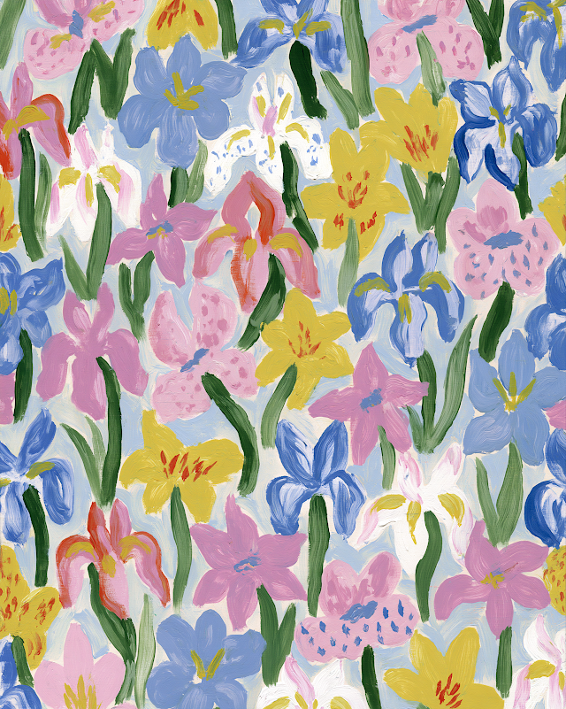 Vibrant Coastal Floral Pattern in Matisse Style