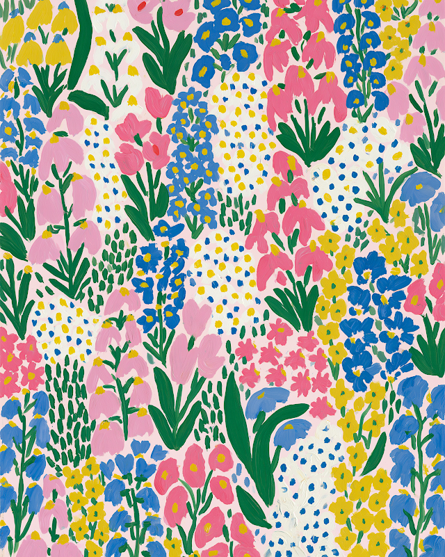 Vibrant Coastal Flower Pattern in Matisse Style