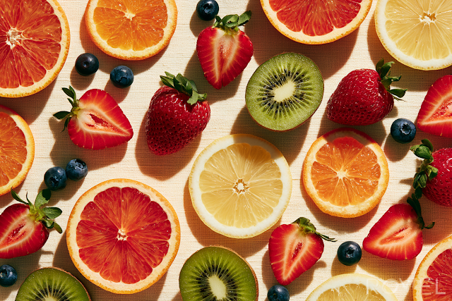 Vibrant Flatlay of Fresh Citrus and Berries