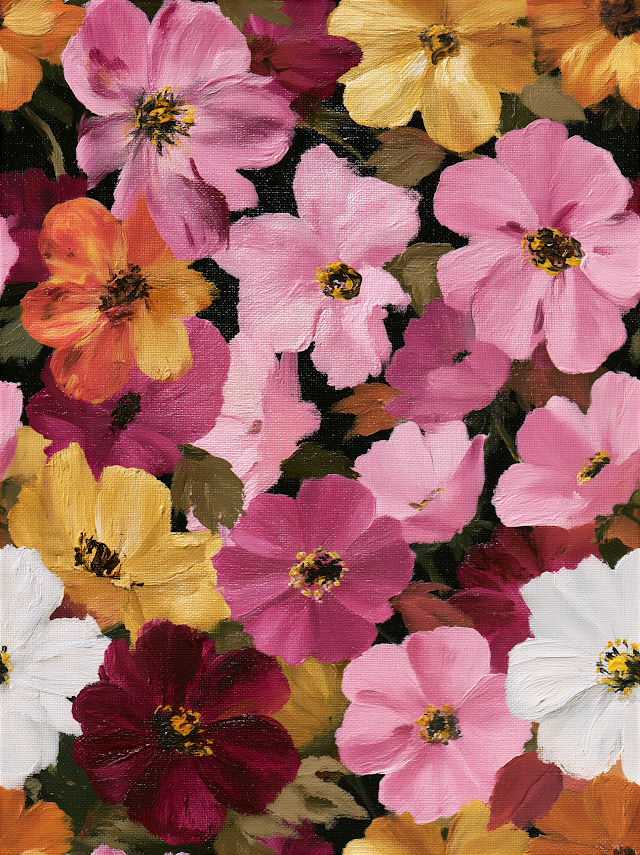 Vibrant Floral Palette on Black Canvas