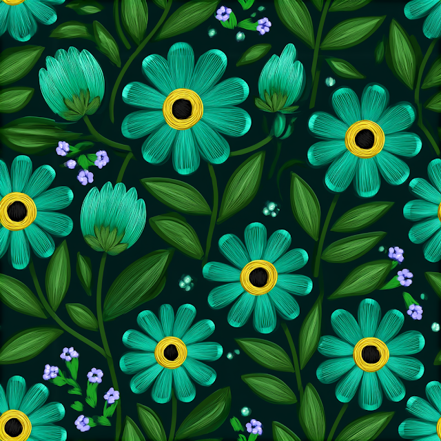 Vibrant Green Embroidered Floral Pattern