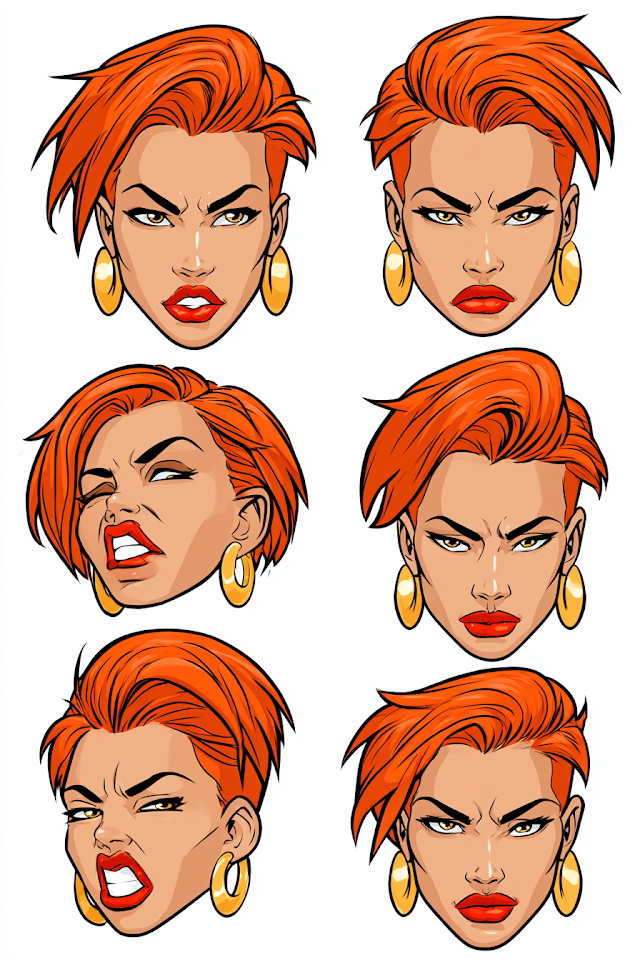 Vibrant Orange Haired Woman Emoji Set