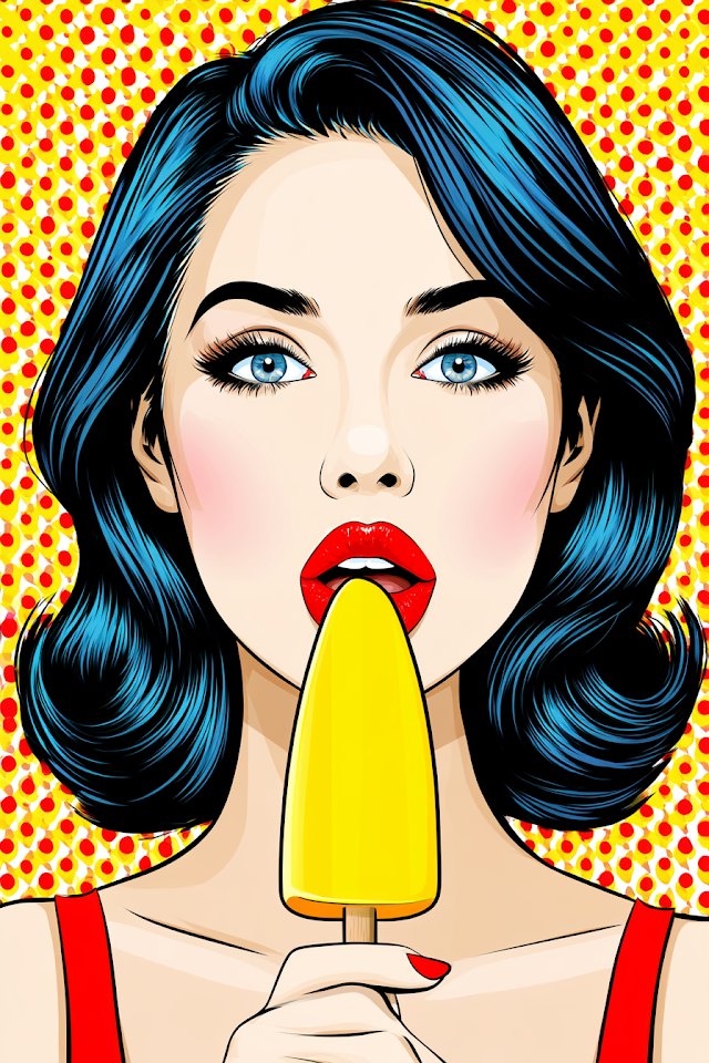 Vibrant Pop Art Woman Enjoying Ice Cream