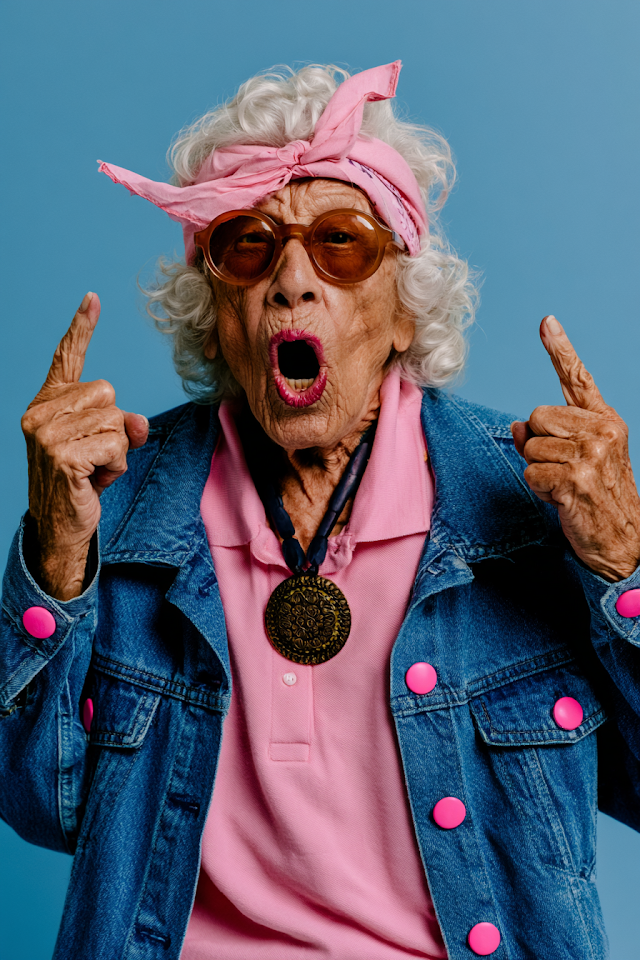 Vibrant Portrait of an Aged Woman with Style