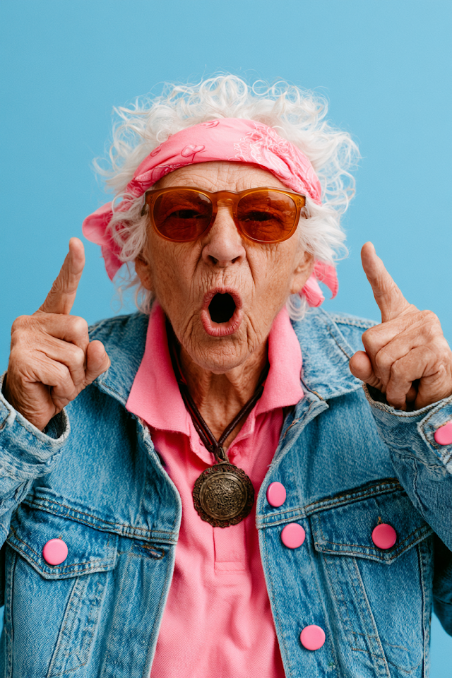 Vibrant Studio Portrait of an Aged Woman with Style