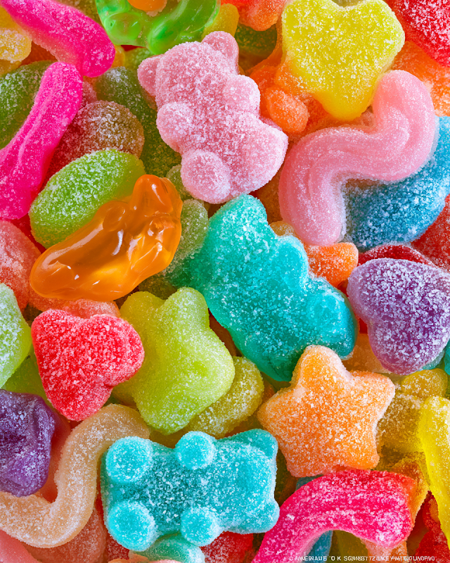 Vibrant Sugar-Coated Gummy Candies Flat Lay