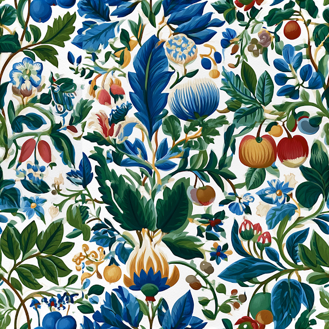 Vibrant Vintage Wallpaper Design with Fruit and Vines