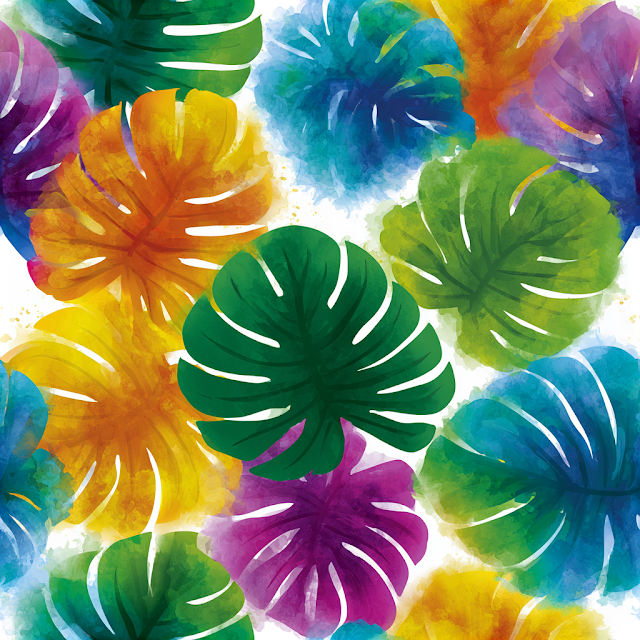 Vibrant Watercolor Monstera Leaves