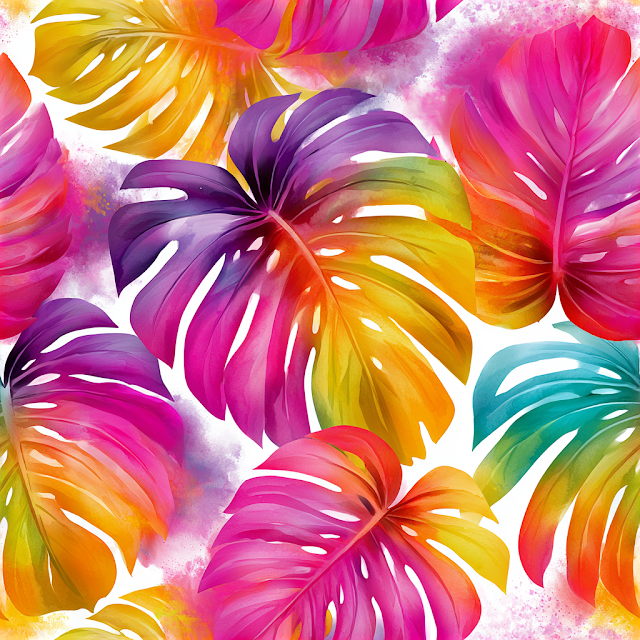 Vibrant Watercolor Monstera Leaves Pattern