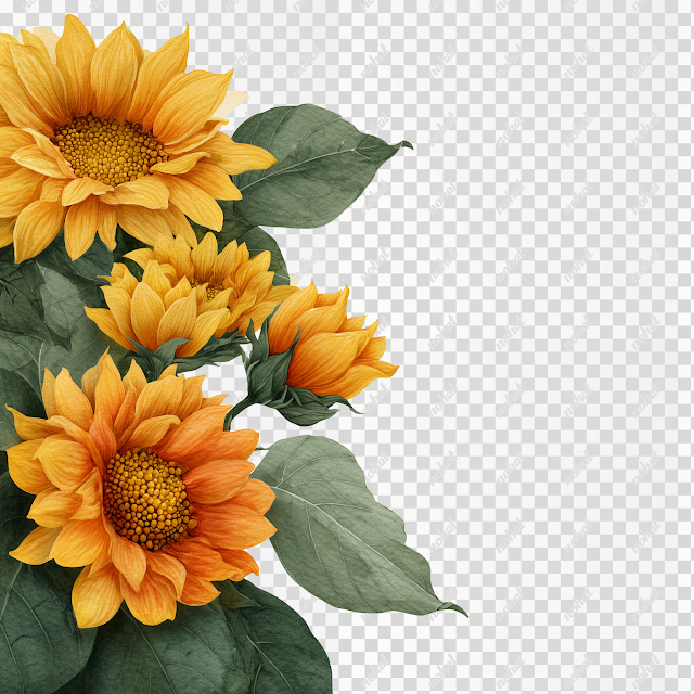Vibrant Watercolor Sunflowers on White Background