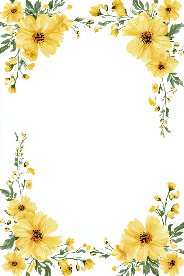 Victorian Floral Watercolor Clipart with Yellow Flowers