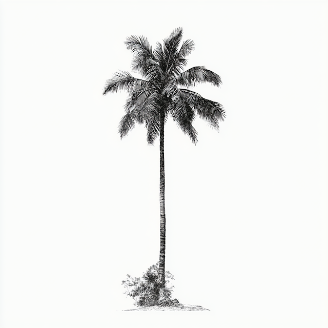 Vintage Black and White Palm Tree Illustration