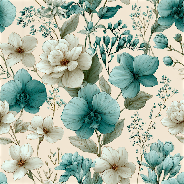 Vintage Botanical Seamless Pattern with Jasmine and Orchids