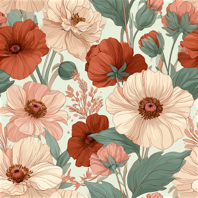 Vintage Floral Pattern with Hand-Drawn Blossoms