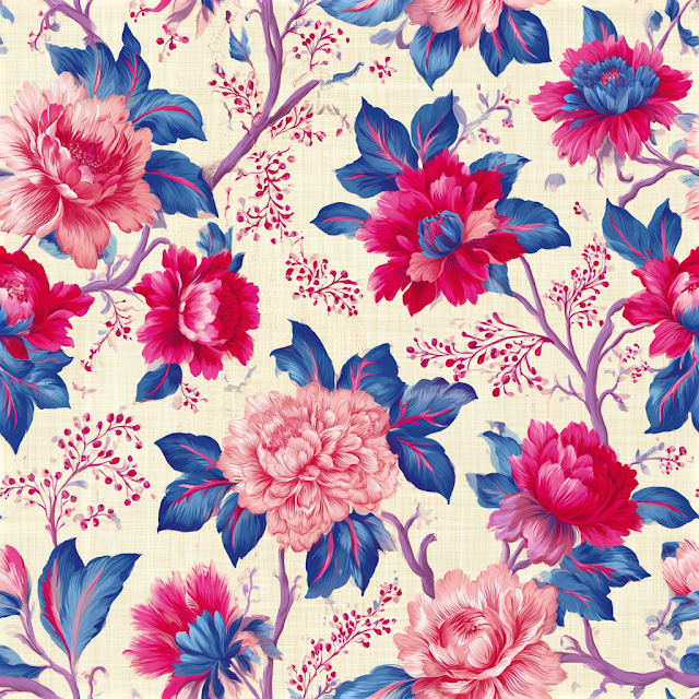 Vintage Floral Textile Pattern on Cream Linen