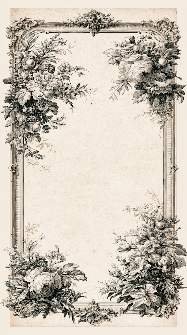 Vintage French Toile de Jouy Botanical Frame