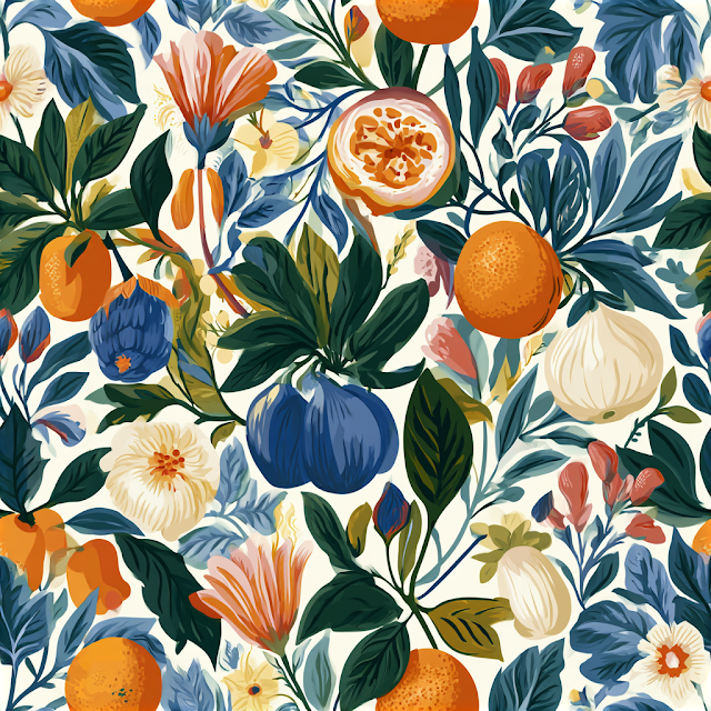 Vintage Fruit and Floral Wallpaper