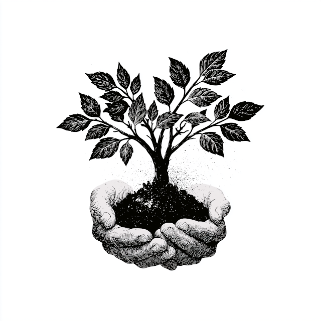 Vintage Hands Holding a Growing Tree