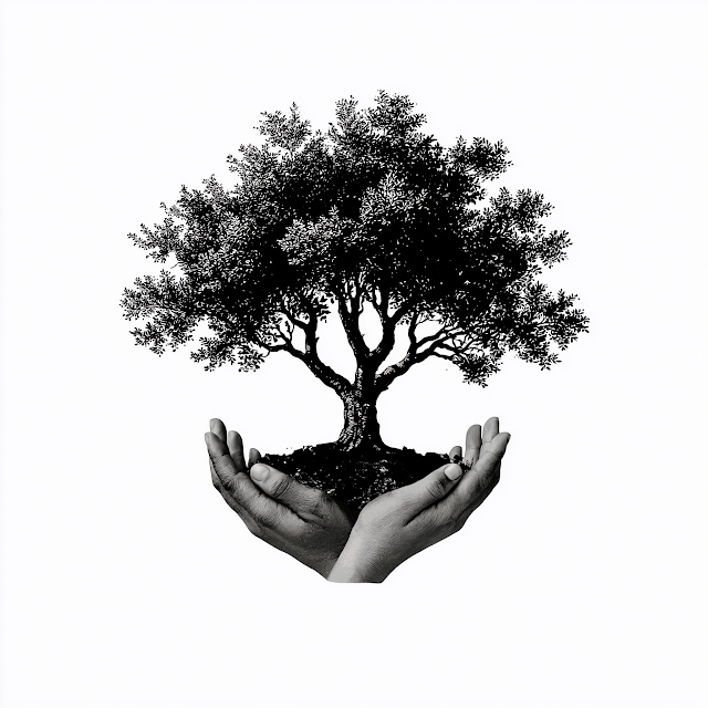 Vintage Hands Holding a Tree Icon