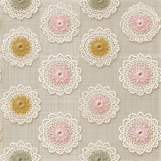Vintage Lace Doily Pattern on Cream Linen