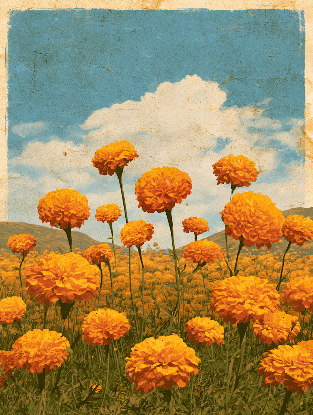 Vintage Marigold Field Propaganda Poster