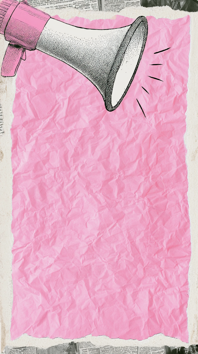 Vintage Megaphone Collage on Pastel Pink Background