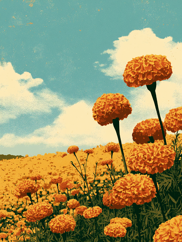 Vintage Mid-Century Marigold Field Poster