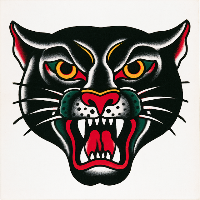 Vintage Panther Head Tattoo Flash