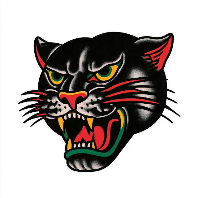 Vintage Panther Head Tattoo Flash