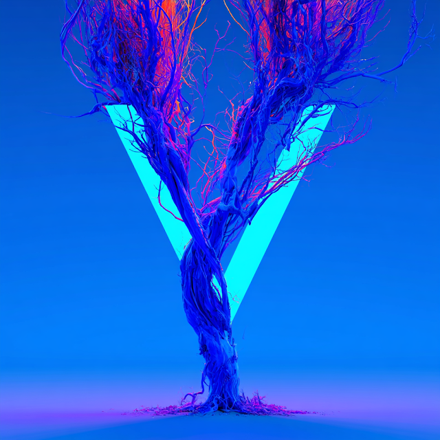 Vivid Abstract Tree with Neon Triangle