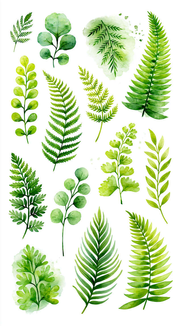 Watercolor Fern Fronds Collection