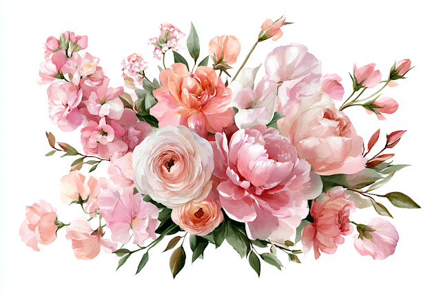 Watercolor Floral Bouquet in Blush Pink