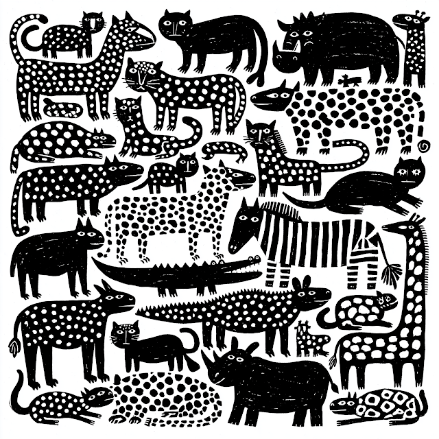 Whimsical African Animals: A Child's Ink Drawing