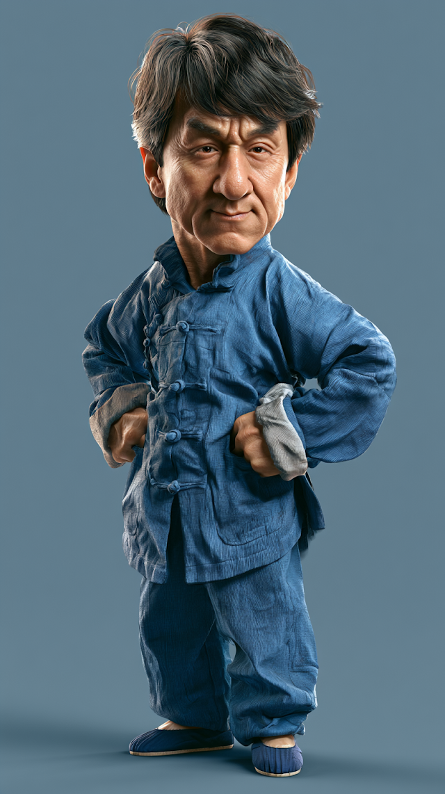 Whimsical Caricature of Martial Artist in Kung Fu Attire